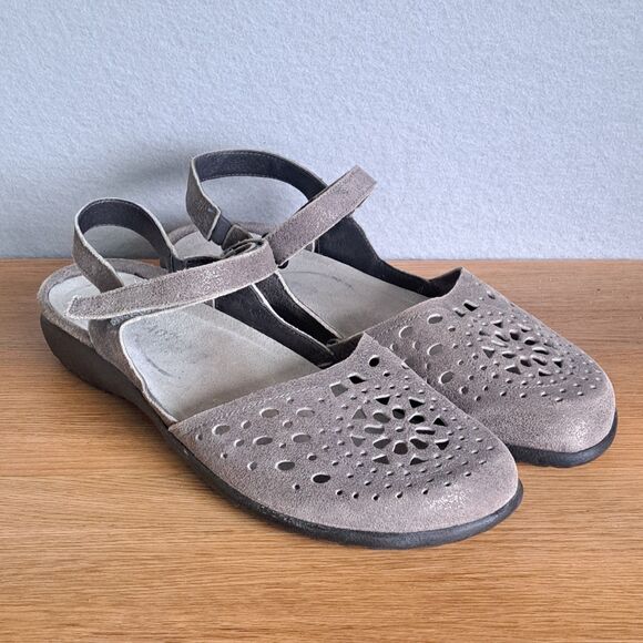 Naot Arataki Women’s 40 Silver Gray Leather Strappy Sandals Low Heel Mary Jane - Picture 1 of 13